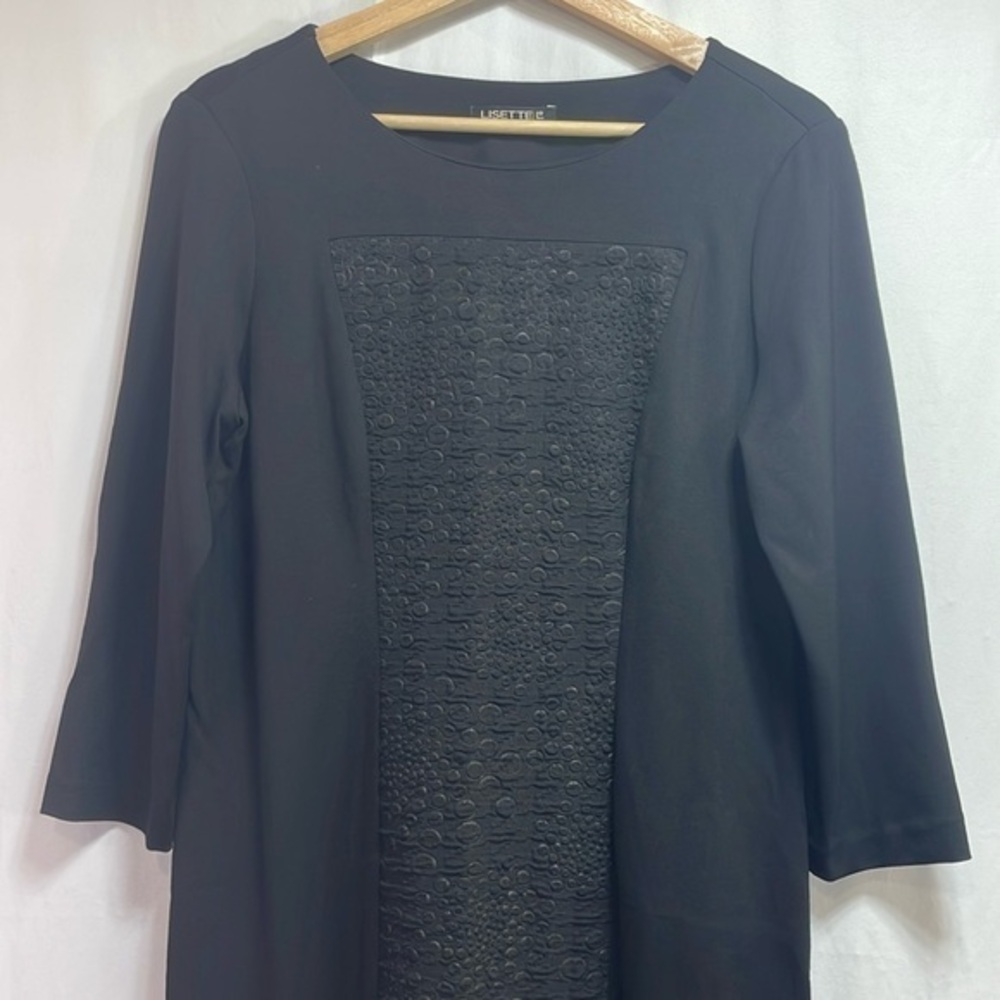 🍄 Lisette black knit dress with mixed textured fabrics:
